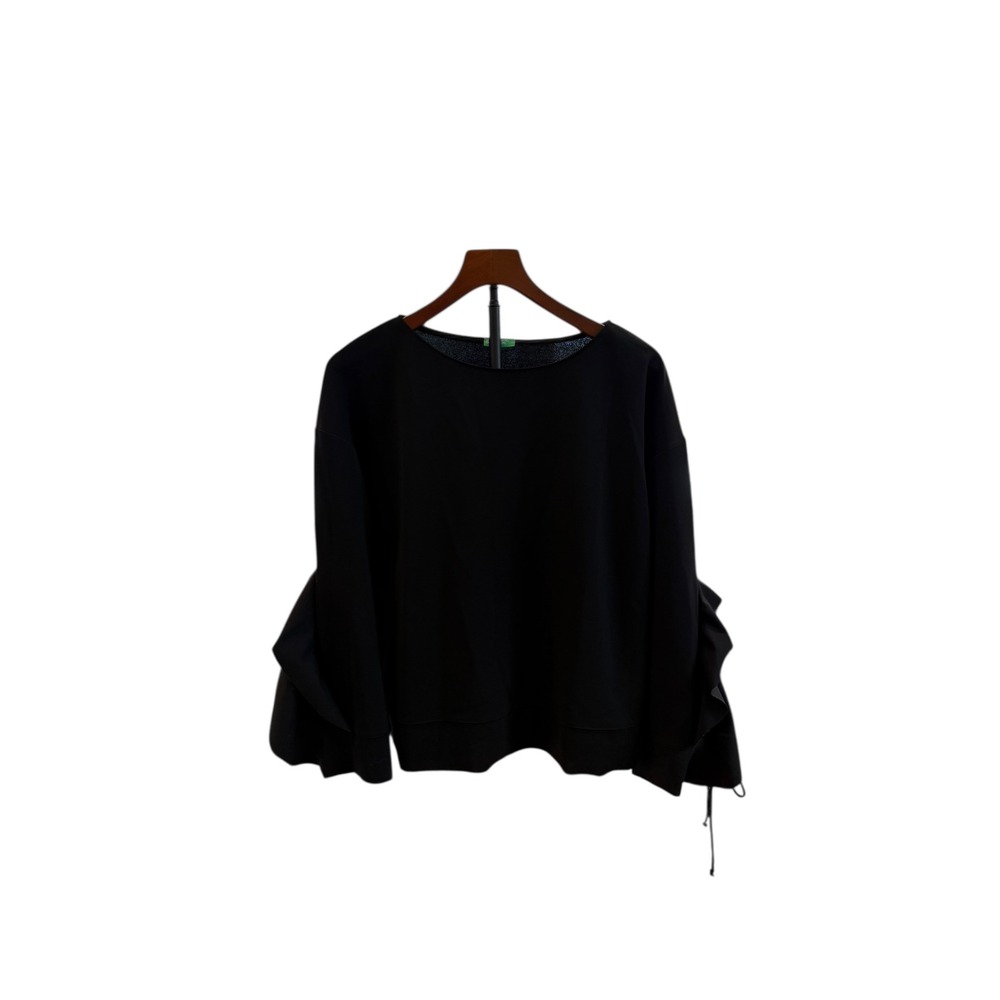 Vtg 90s United Colors of Benetton Dark Academia Black Ruffle Sleeve Blouse s‎ M